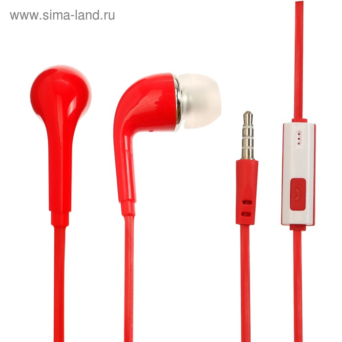 Наушники LuazON W-09, вакуумные, микрофон на прищепке, красные - Фото 1