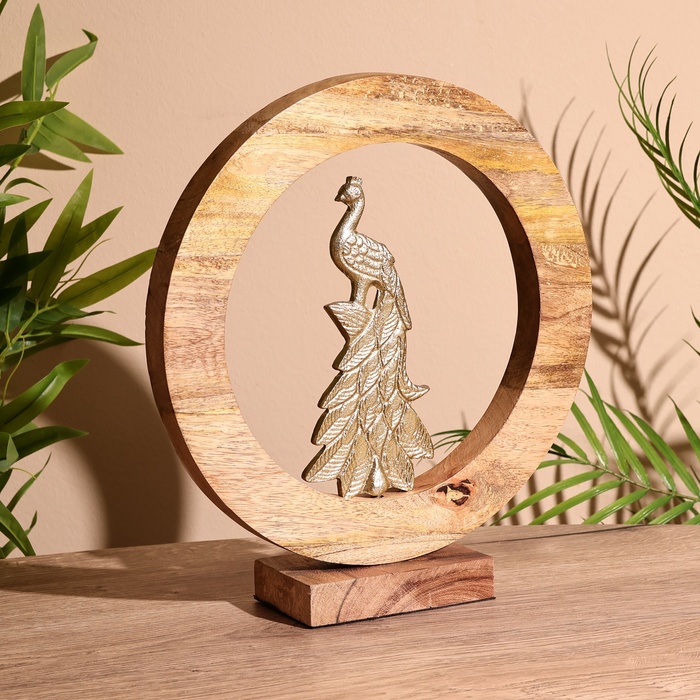 Сувенир интерьерный в деревянном кольце «Павлин», 30×8×33 см - Фото 1