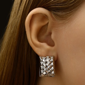 Серьги металл «Аккорд» плетёные, прямоугольник, цвет серебро