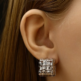 Серьги металл «Аккорд» плетение, квадрат, цвет серебро