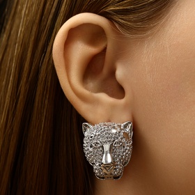 Серьги металл «Аккорд» гепард, цвет серебро