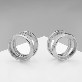 Серьги металл «Аккорд» два круга, цвет серебро