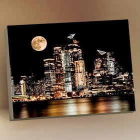 Картина по номерам с поталью 40х50, черный холст "Ночной город"  ( 18 цветов) BHR0583