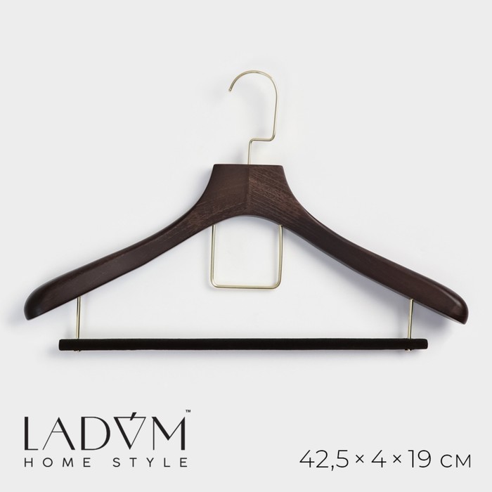 Плечики - вешалка для костюмов LaDо́m Brown Gold, 42.5×4×19 см, перекладина вельвет, широкие плечики, дерево бук - Фото 1