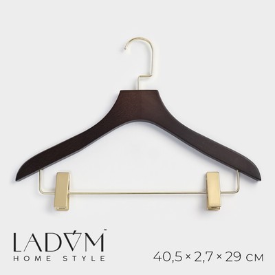 Плечики - вешалка для костюмов LaDо́m Brown Gold, 40,5×2,7×29 см, с зажимами, широкие плечики, дерево бук