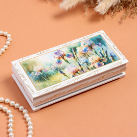 Шкатулка «Ирисы», белая, 8,5×17 см, лаковая миниатюра