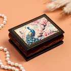 Шкатулка «Павлин и сакура», черная, 8×10,5 см, лаковая миниатюра - фото 321817184