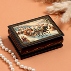 Шкатулка «Тройка зимняя», черная, 8х10,5 см, лаковая миниатюра - фото 321817196