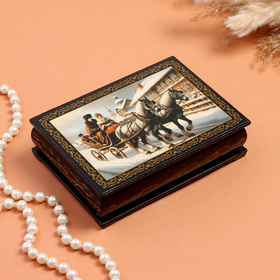 Шкатулка «Прогулка», черная, 10х14 см, лаковая миниатюра