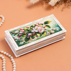 Шкатулка «Яблоневый цвет», белая, 8,5×17 см, лаковая миниатюра