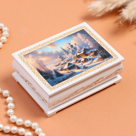 Шкатулка «Зимняя деревня», белая, 8×10,5 см, лаковая миниатюра