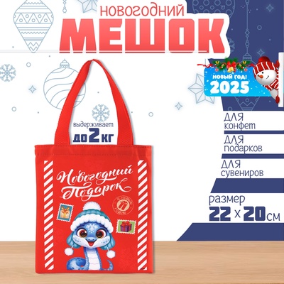 Мешок для конфет «Змея: Новогодний подарок», детский шопер, 22×20 см