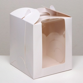 Коробка под бенто-торт с окном, белая, 15?15?18 см (комплект 2 шт)