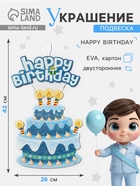 Украшение подвеска «С Днём Рождения», 42×26 см, голубое - Фото 1