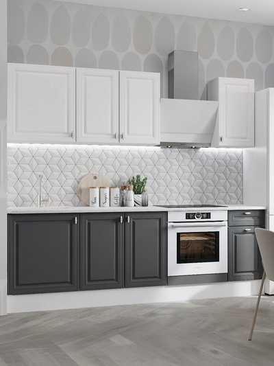 Кухня прямая «Ева», под встраиваемую технику, 2400 мм, цвет белый софт МДФ/графит софт МДФ