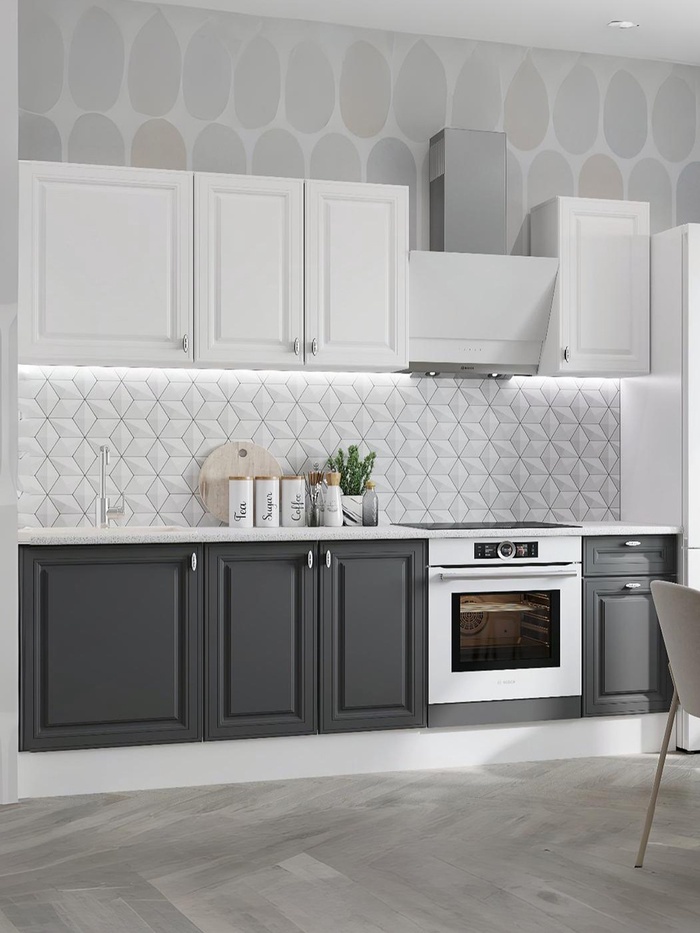 Кухня прямая «Ева», под встраиваемую технику, 2400 мм, цвет белый софт МДФ/графит софт МДФ - Фото 1