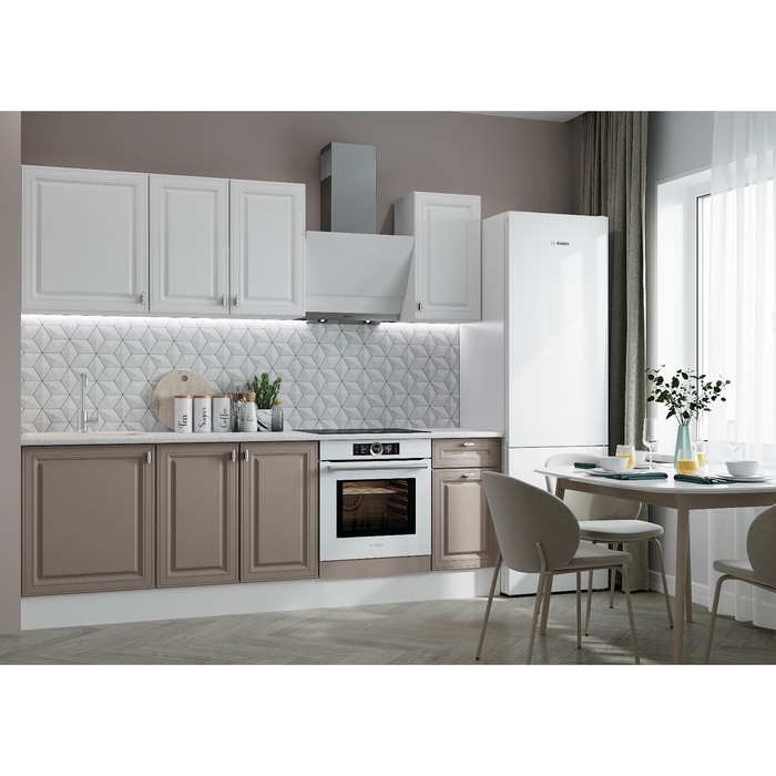 Кухня под встраиваемую технику 2400 Ева, Белый софт МДФ/Мокко софт МДФ - Фото 1