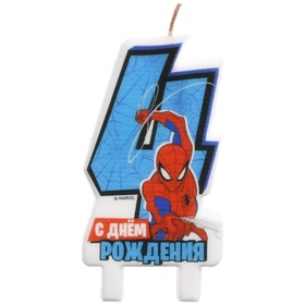 Свеча в торт цифра 4 "С Днем рождения", Человек-паук, 8,5×5 см