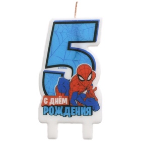 Свеча в торт цифра 5 "С Днем рождения", Человек-паук, 8,5×5 см