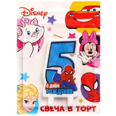 Свеча в торт «С Днем рождения», цифра 5, «Супергерой», 8.5×5 см