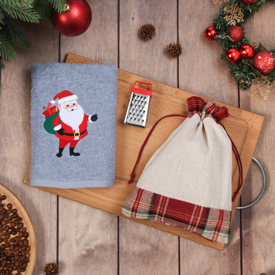 Набор в мешочке «Этель. Дедушка Мороз»: полотенце 35×60 см, тёрка 7.7×3.7×3 см