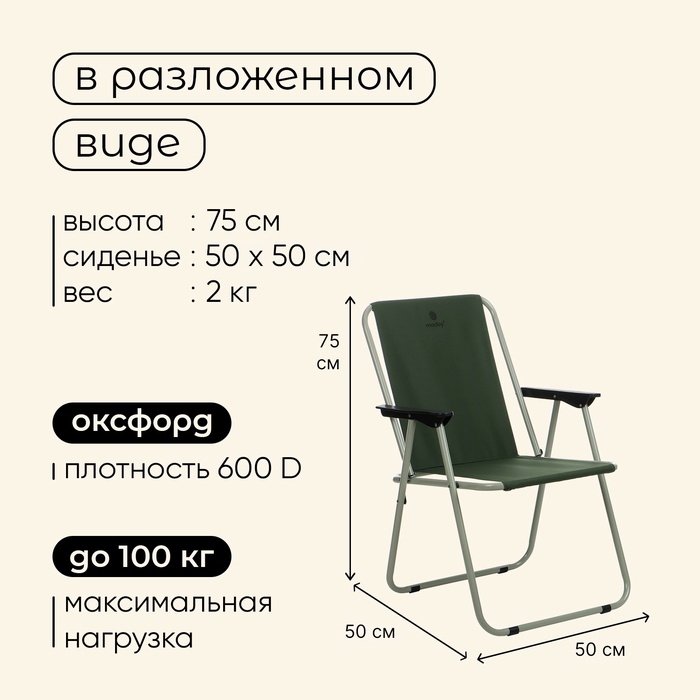 Кресло складное, 47 х 52 х 75 см, до 100  кг, цвет зелёный