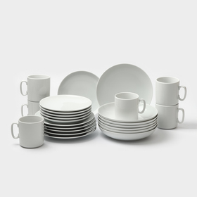 Набор фарфоровой посуды «Классический», 24 предмета: тарелка плоская d=17,5 см, d=20 см, тарелка глубокая 700 мл, d=20 см, кружка 300 мл