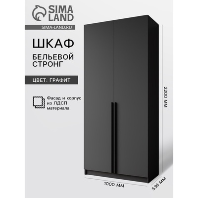 Шкаф прямой двухстворчатый для одежды «Стронг», с доводчиками, 1000×536×2200 мм, цвет графит/графит