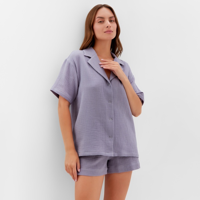 Пижама женская (рубашка, шорты) KAFTAN Basic размер 44-46, серая - Фото 1