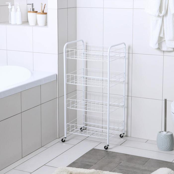 Этажерка напольная 4-х секционная Доляна, на колёсах, 31×34×77 см, белая - Фото 1