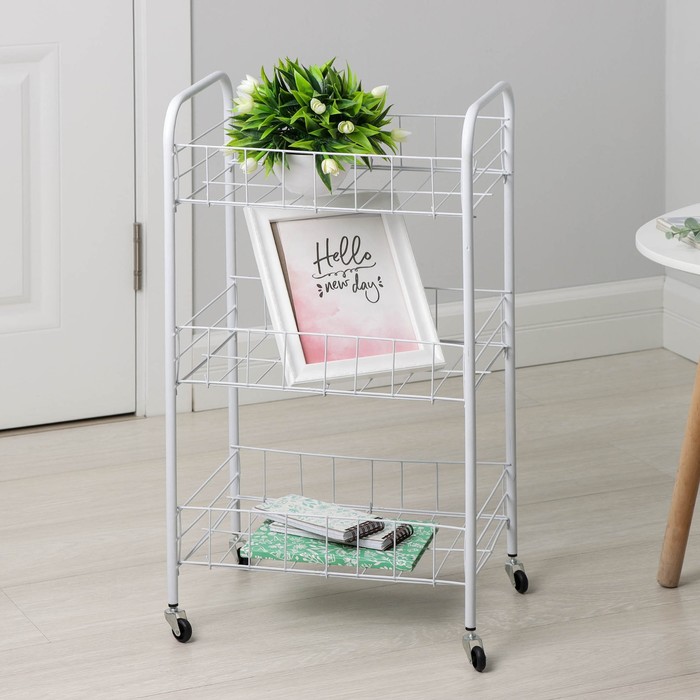 Этажерка напольная 3-х секционная, на колёсиках, 27×36×66 см, белая - Фото 1