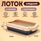 Туалет средний с бортом и сеткой 36×26×9, см, лоток синий, сетка и борт бежевый - Фото 1