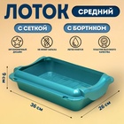 Туалет средний с бортом и сеткой 36×26×9 см, лоток+сетка+борт бирюзовые - Фото 1