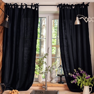 Шторы для кухни с завязками «Этель» Linen collection, 145×180 см - 2 шт., 100% лён, 170 г/м²