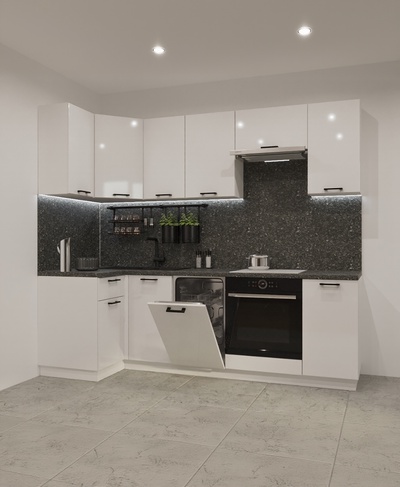 Кухонный гарнитур угловой «Роял Вуд», 1000×2450 мм, цвет белый глянец