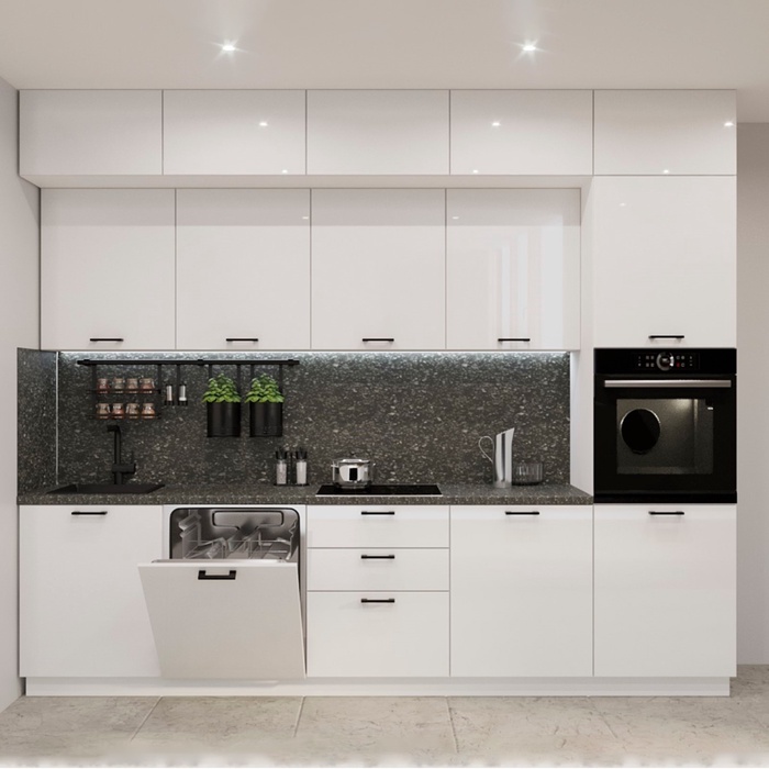 Кухонный гарнитур трёхуровневый в потолок «Роял Вуд 22», 3000 мм, цвет белый глянец - Фото 1