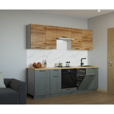 Кухонный гарнитур прямой «ЛОФТ 37», с столешницей, 2450 мм, цвет бетон тёмный/рустик натуральный