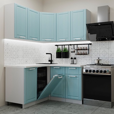 Кухонный гарнитур угловой «Роял Вуд», 1450×1400 мм, цвет голубой прованс