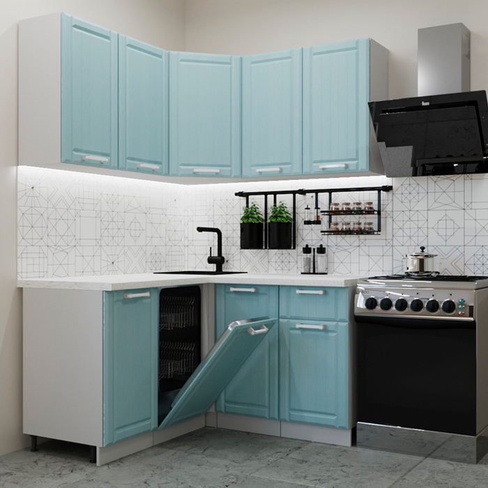Кухонный гарнитур угловой «Роял Вуд», 1450×1400 мм, цвет голубой прованс - Фото 1