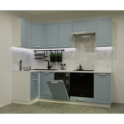 Кухонный гарнитур угловой «Роял Вуд 2», 1000×2450 мм, цвет голубой прованс