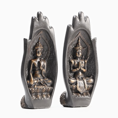Набор фигур "Будда в руках" серая-бронза, 21см
