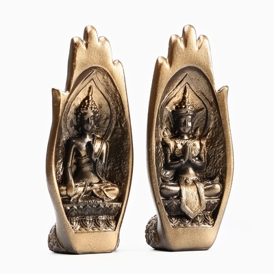 Набор фигур "Будда в руках" черная-бронза, 21см