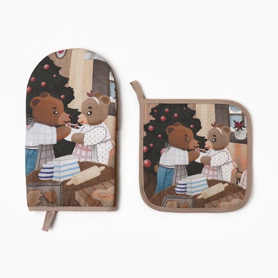 Набор подарочный «Этель» Bears, варежка 15×28 см, прихватка 19×19 см, хлопок 100%