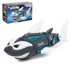 Акула «Белая», работает от батареек, световые и звуковые эффекты, цвет серый