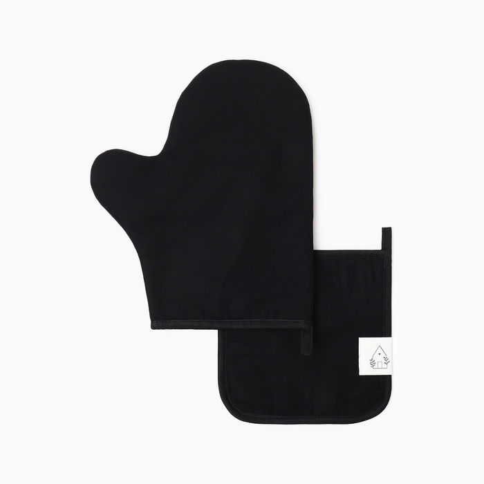 Кухонный набор «Этель» Home: варежка-прихватка 18×29 см, прихватка 19×19 см, 100% хлопок, чёрный - Фото 1