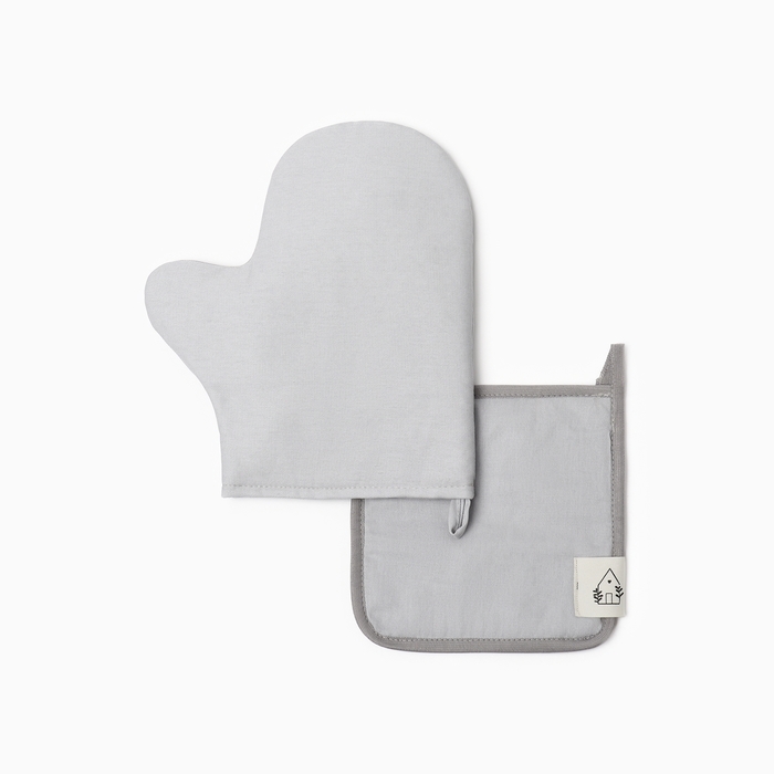 Кухонный набор «Этель» Home: варежка-прихватка 18×29 см, прихватка 19×19 см, светло-серый - Фото 1