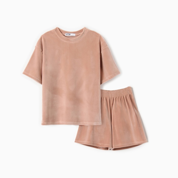 Костюм детский (футболка, шорты) KAFTAN Plushy, размер 30 (98-104 см), бежевый