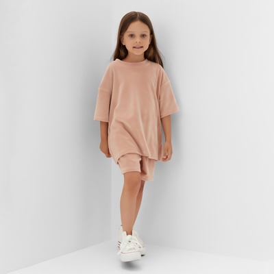 Костюм детский (футболка, шорты) KAFTAN Plushy, размер 30 (98-104 см), бежевый