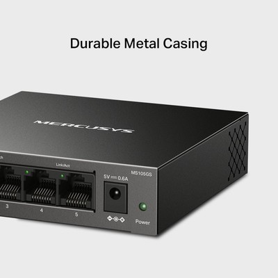 Коммутатор Mercusys MS105GS, L2, 5×1 ГБит/с, неуправляемый