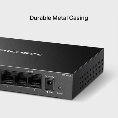 Коммутатор Mercusys MS108GS (L2), 8×1Гбит/с, неуправляемый